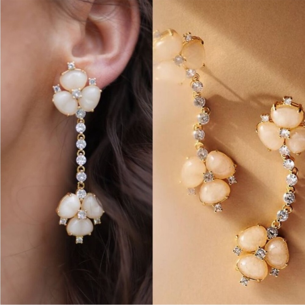Anthropologie Nicola Bathie Rose‎ Quartz Clover Drop Earrings